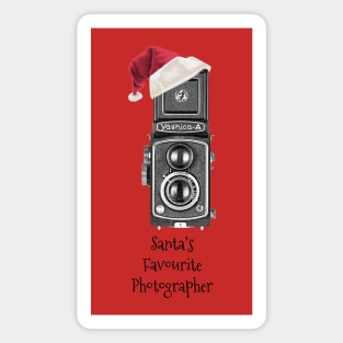 Christmas Vintage Camera with Santa hat - Favourite Photographer - Black Text Magnet